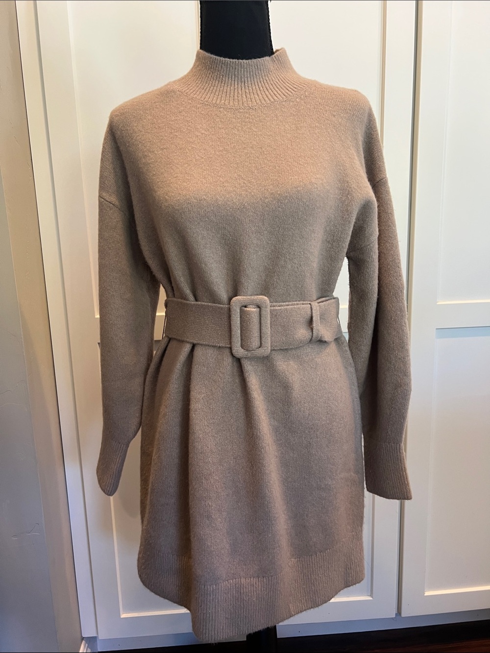 & Other Stories Belted Mock Neck Sweater Dress Beige Small/Medium EUC